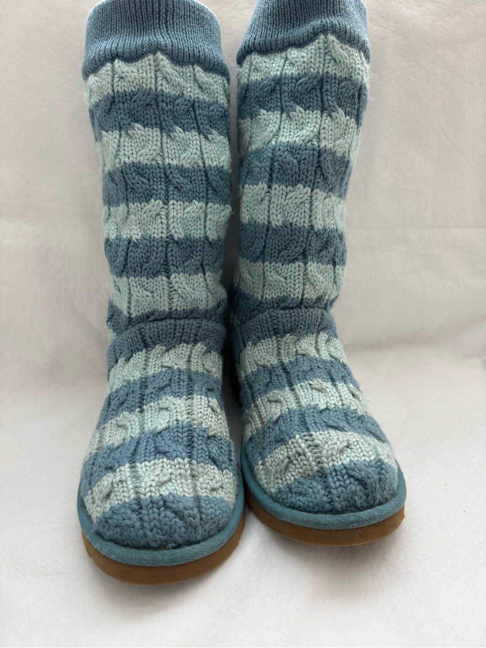 UGG Y2K Classic Tall Stripe Cable Knit Boots Teal and Blue Size 9 GC - Picture 2 of 9
